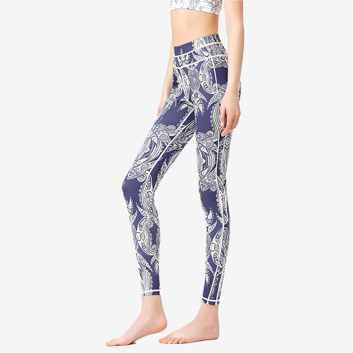 Pantaloni da yoga a vita alta con stampa di fiori e foglie Olivenorma - image 4