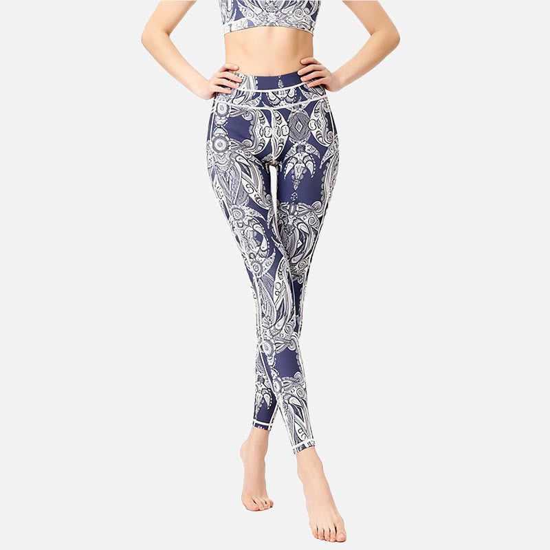 Pantaloni da yoga a vita alta con stampa di fiori e foglie Olivenorma - image 3