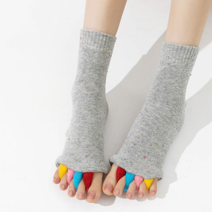 Calzini Olivenorma colorati a cinque dita, traspiranti, con separazione delle dita antiscivolo, ideali per Pilates, Barre, Fitness, per equilibrio e stabilità, e per lo yoga. - Grigio - 10 paia - image 3