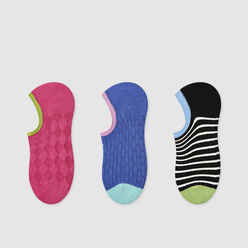 Olivenorma 3 paia di calzini da pilates leggeri, traspiranti, elasticizzati in cotone per barre, yoga e comfort quotidiano per allenamento e yoga - Strisce rosa/blu/nere e bianche - image 1