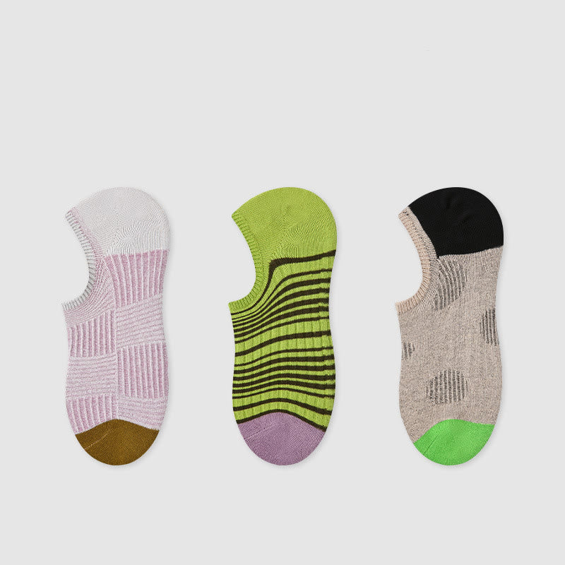 Olivenorma 3 paia di calzini da pilates leggeri, traspiranti, elasticizzati in cotone per barre, yoga e comfort quotidiano per allenamento e yoga - Strisce viola/verdi/grigio - image 2