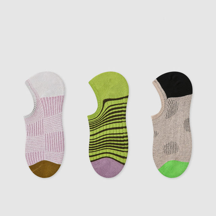 Olivenorma 3 paia di calzini da pilates leggeri, traspiranti, elasticizzati in cotone per barre, yoga e comfort quotidiano per allenamento e yoga - Strisce viola/verdi/grigio - image 2
