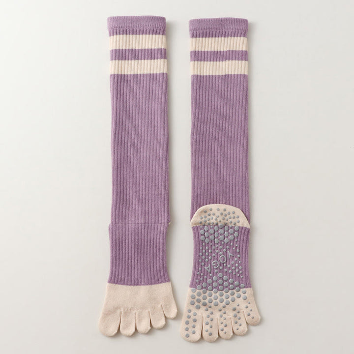Calze Olivenorma a cinque dita traspiranti con separazione delle dita antiscivolo per Pilates, Barre, Fitness, da donna, con design confortevole in cotone, calze yoga - Viola - 10 paia - image 6