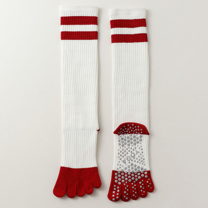 Calze Olivenorma a cinque dita traspiranti con separazione delle dita antiscivolo per Pilates, Barre, Fitness, da donna, con design confortevole in cotone, calze yoga - Rosso - 10 paia - image 1