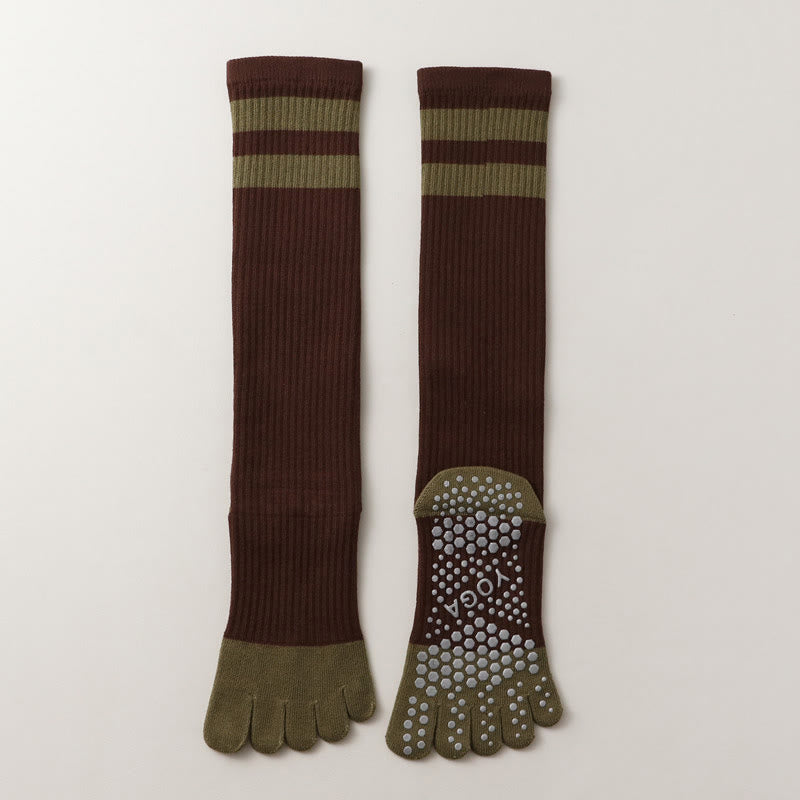 Calze Olivenorma a cinque dita traspiranti con separazione delle dita antiscivolo per Pilates, Barre, Fitness, da donna, con design confortevole in cotone, calze yoga - Caffè - 10 paia - image 25