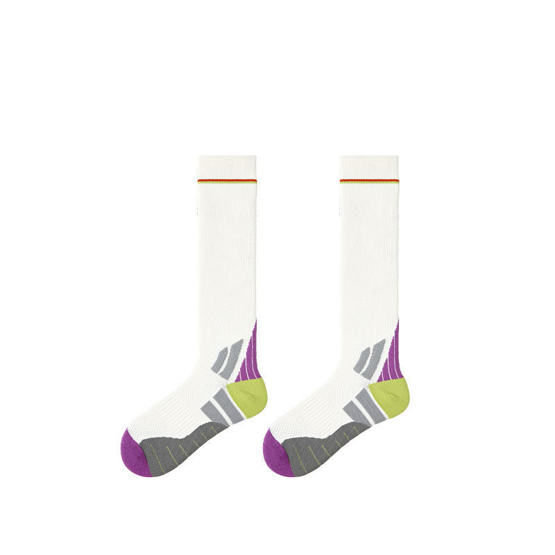 Calze Olivenorma Retro Crew a compressione antiscivolo per Pilates, Barre, comfort quotidiano, traspiranti, di supporto e vestibilità atletica, ideali anche per yoga. - Bianco + Viola - 10 paia - image 13