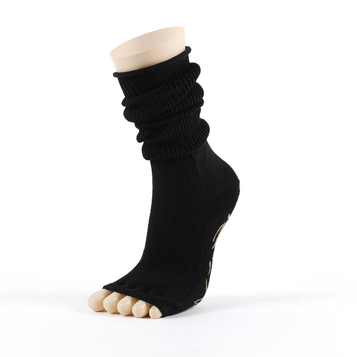 Calze Olivenorma a cinque dita aperte, traspiranti, con separazione delle dita antiscivolo, ideali per pilates, fitness, comfort e stabilità, in cotone, perfette anche per yoga. - Nero - 5 paia - image 3