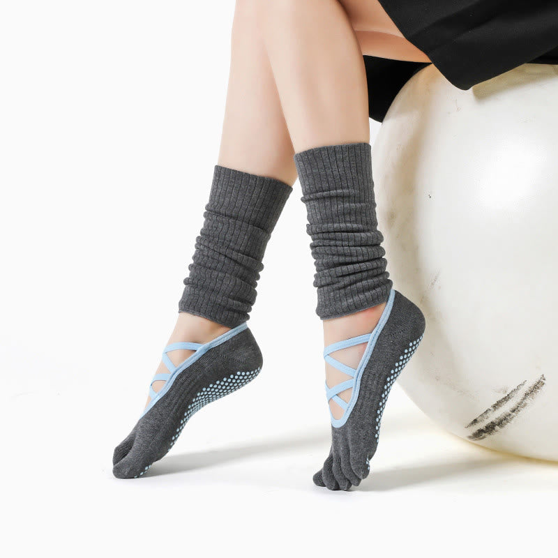 Calzini Olivenorma con cinturino elastico per yoga, barre, pilates e allenamento, antiscivolo, con cinturino incrociato sicuro e traspiranti e confortevoli. - Grigio - 5 paia - image 0