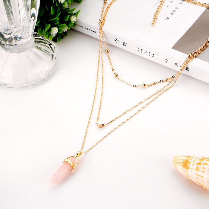 Collana con pietra preziosa esagonale in cristallo naturale - Quarzo rosa - image 12