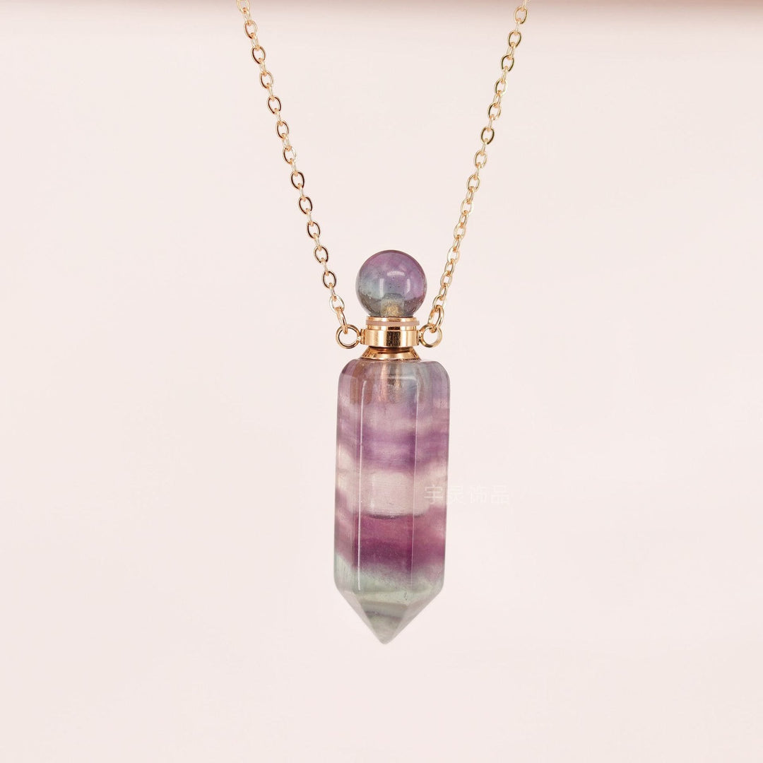 Olivenorma Diffusore di oli essenziali a colonna esagonale con flacone in cristallo e collana - Fluorite arcobaleno - image 0
