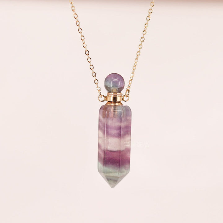Olivenorma Diffusore di oli essenziali a colonna esagonale con flacone in cristallo e collana - Fluorite arcobaleno - image 0