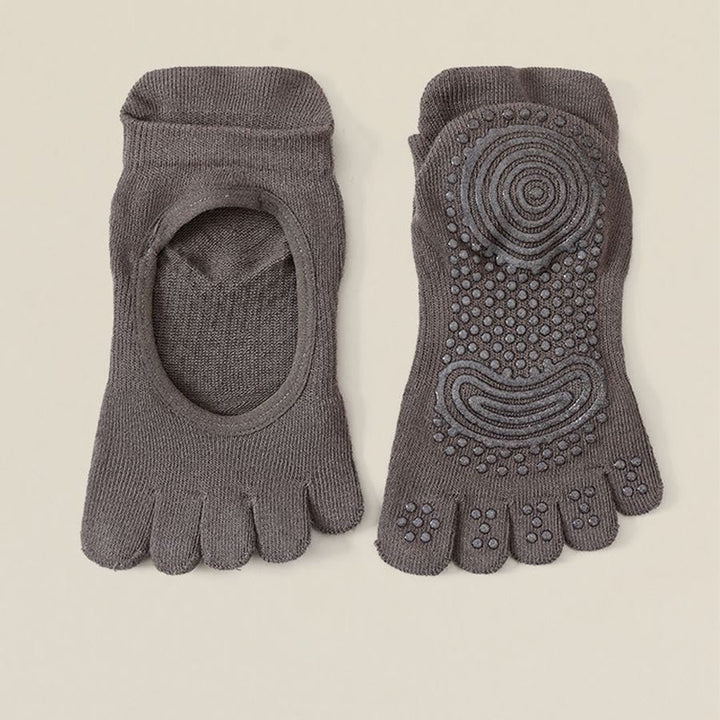 Calzini da yoga Olivenorma da donna, senza tallone, a cinque dita, antiscivolo, traspiranti e assorbenti, in cotone, per allenamento alla sbarra. - Grigio - 10 paia - image 4