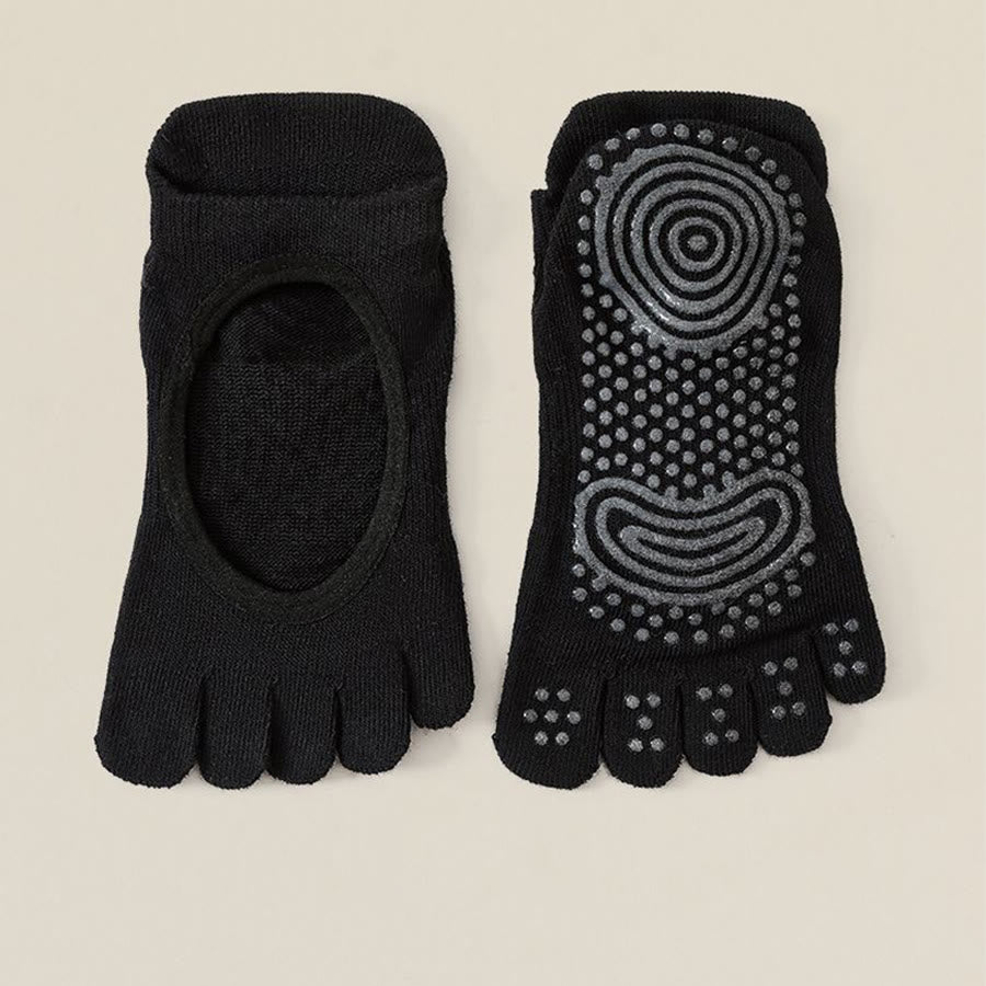 Calzini da yoga Olivenorma da donna, senza tallone, a cinque dita, antiscivolo, traspiranti e assorbenti, in cotone, per allenamento alla sbarra. - Nero - 10 paia - image 3