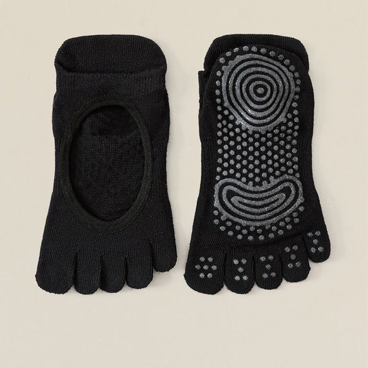Calzini da yoga Olivenorma da donna, senza tallone, a cinque dita, antiscivolo, traspiranti e assorbenti, in cotone, per allenamento alla sbarra. - Nero - 10 paia - image 3