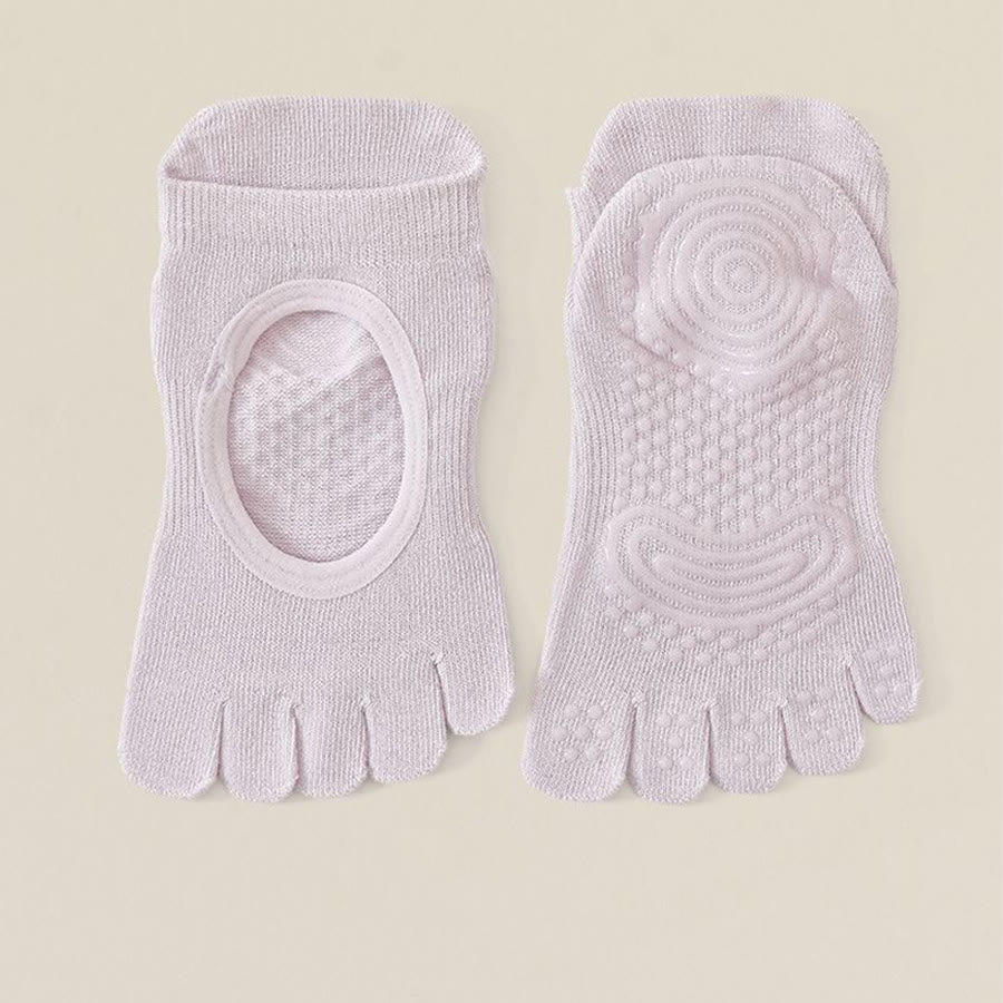 Calzini da yoga Olivenorma da donna, senza tallone, a cinque dita, antiscivolo, traspiranti e assorbenti, in cotone, per allenamento alla sbarra. - Viola - 10 paia - image 7