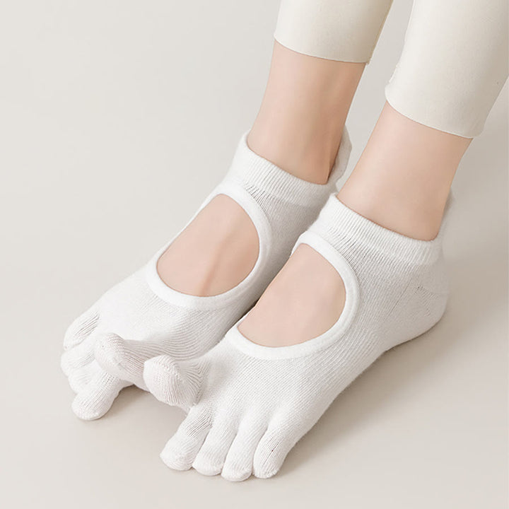 Calzini da yoga Olivenorma da donna, senza tallone, a cinque dita, antiscivolo, traspiranti e assorbenti, in cotone, per allenamento alla sbarra. - image 2