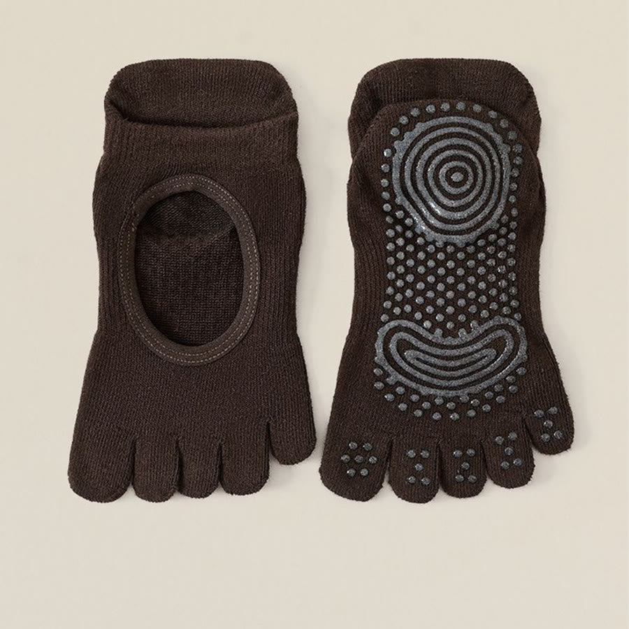 Calzini da yoga Olivenorma da donna, senza tallone, a cinque dita, antiscivolo, traspiranti e assorbenti, in cotone, per allenamento alla sbarra. - Caffè - 10 paia - image 5