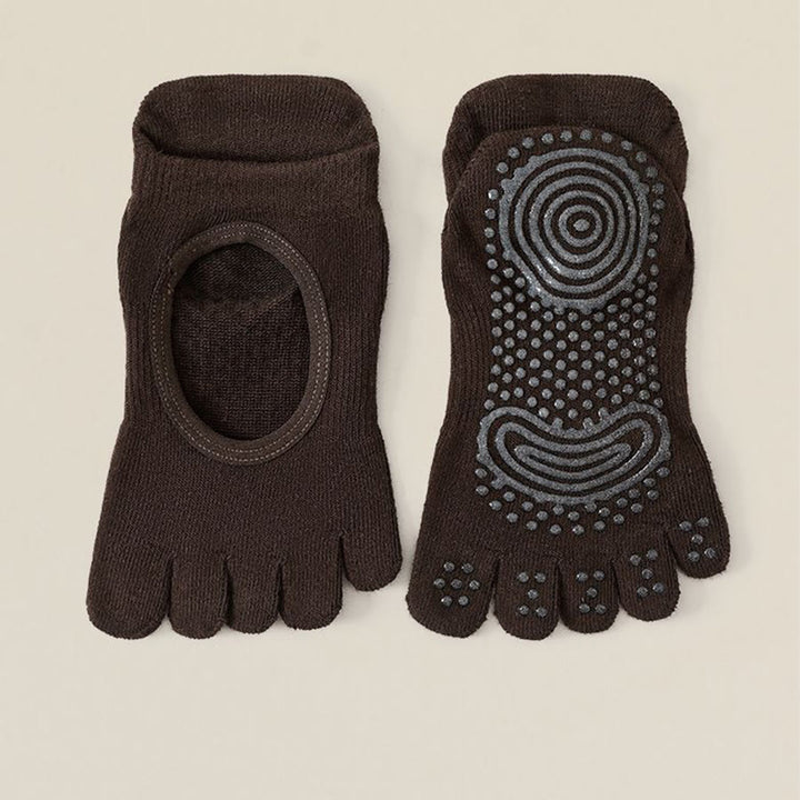 Calzini da yoga Olivenorma da donna, senza tallone, a cinque dita, antiscivolo, traspiranti e assorbenti, in cotone, per allenamento alla sbarra. - Caffè - 10 paia - image 5