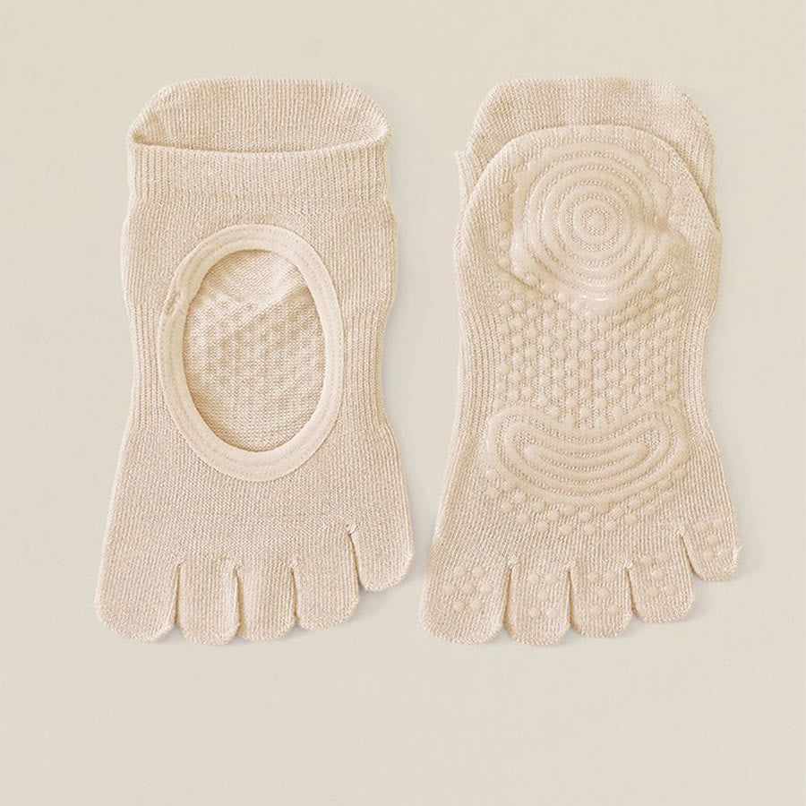 Calzini da yoga Olivenorma da donna, senza tallone, a cinque dita, antiscivolo, traspiranti e assorbenti, in cotone, per allenamento alla sbarra. - Cachi - 10 paia - image 8