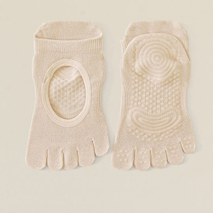 Calzini da yoga Olivenorma da donna, senza tallone, a cinque dita, antiscivolo, traspiranti e assorbenti, in cotone, per allenamento alla sbarra. - Cachi - 10 paia - image 8