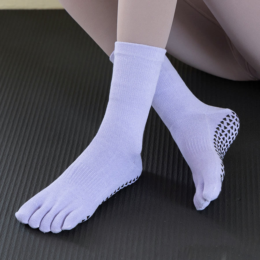 Calze da yoga da donna Olivenorma a cinque dita, traspiranti, antiscivolo, comode e con un'ottima presa, a metà polpaccio. - Blu - 10 paia - image 7
