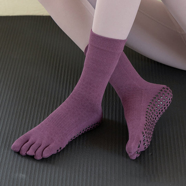 Calze da yoga da donna Olivenorma a cinque dita, traspiranti, antiscivolo, comode e con un'ottima presa, a metà polpaccio. - Viola - 10 paia - image 11