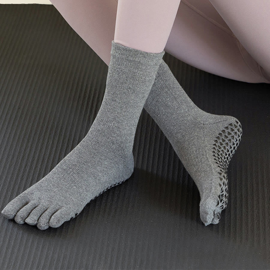 Calze da yoga da donna Olivenorma a cinque dita, traspiranti, antiscivolo, comode e con un'ottima presa, a metà polpaccio. - Grigio - 10 paia - image 9