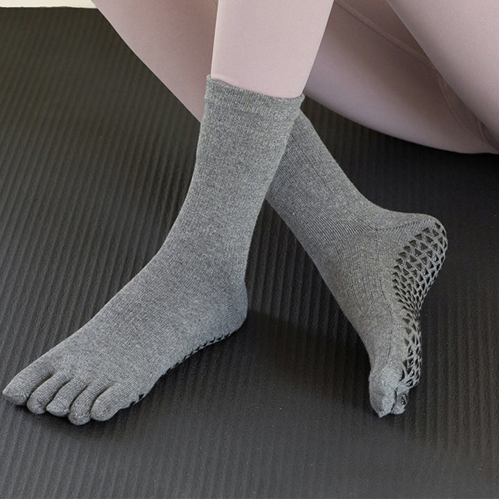 Calze da yoga da donna Olivenorma a cinque dita, traspiranti, antiscivolo, comode e con un'ottima presa, a metà polpaccio. - Grigio - 10 paia - image 9