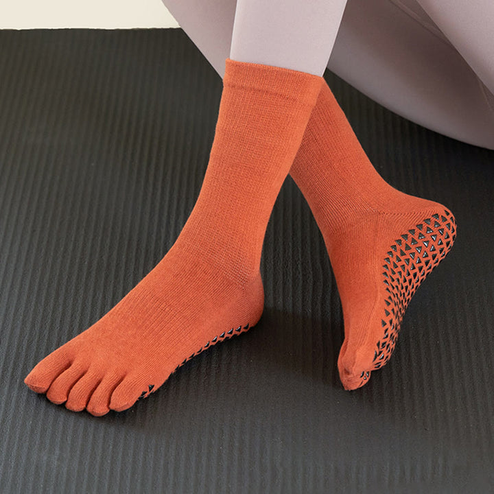 Calze da yoga da donna Olivenorma a cinque dita, traspiranti, antiscivolo, comode e con un'ottima presa, a metà polpaccio. - Arancia - 10 paia - image 1