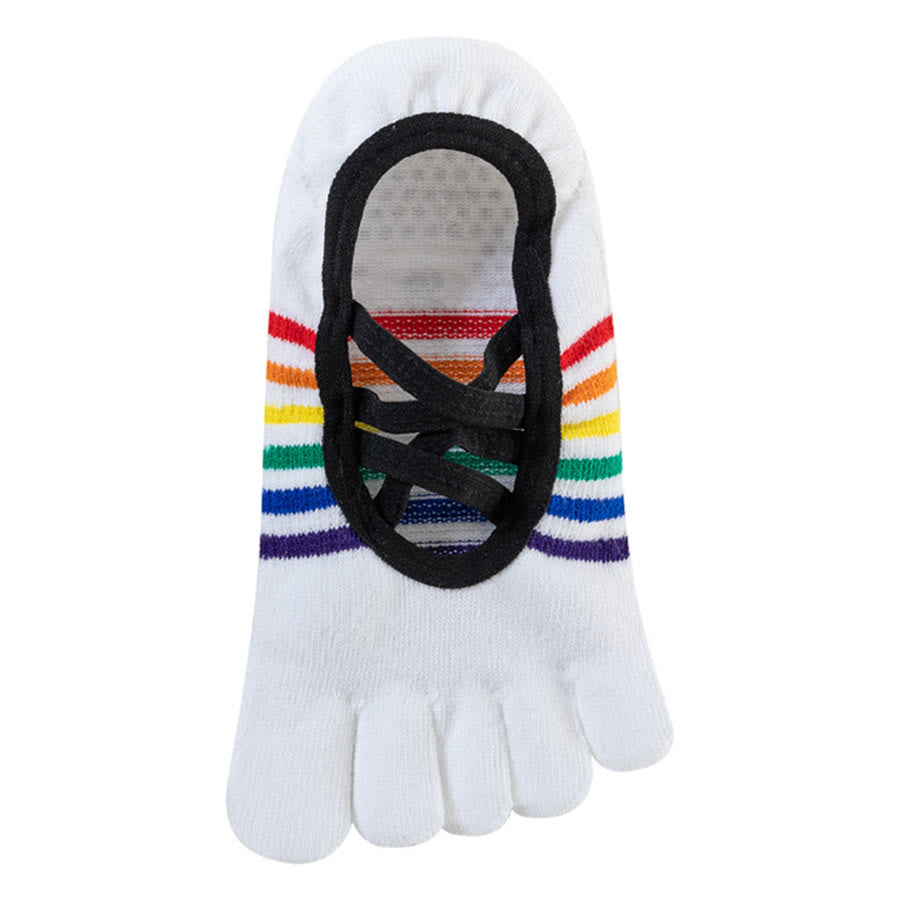 Calze da yoga da donna Olivenorma con cinturino incrociato, senza tallone, cinque dita, con blocchi di colore arcobaleno, antiscivolo e traspiranti. - image 1