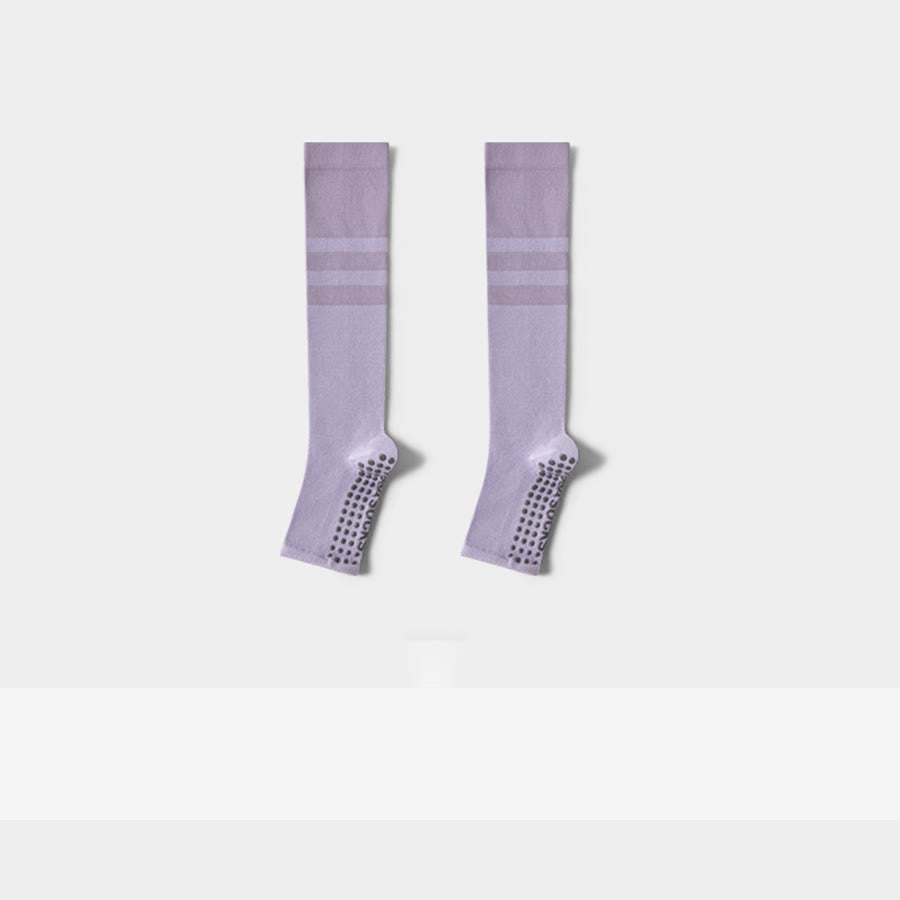 Calze yoga lunghe Olivenorma a compressione con tallone aperto, antiscivolo, in cotone, per snellire e sostenere. - Viola - 10 paia - image 5