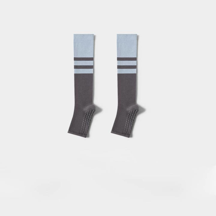Calze yoga lunghe Olivenorma a compressione con tallone aperto, antiscivolo, in cotone, per snellire e sostenere. - Grigio - 10 paia - image 8