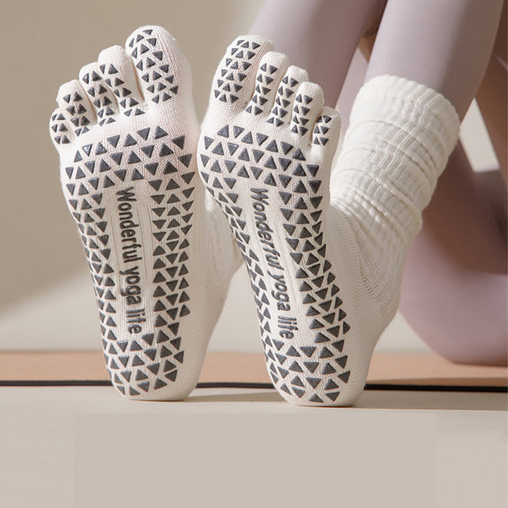 Calze da yoga da donna Olivenorma a cinque dita, traspiranti, antiscivolo, igieniche e confortevoli, lunghezza medio-calzino. - image 5