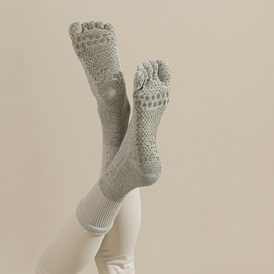 Calzini da yoga da donna Olivenorma a metà polpaccio, traspiranti, in cotone, con fantasia floreale, antiscivolo ed eleganti. - Grigio chiaro - 10 paia - image 3