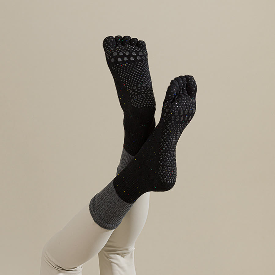 Calzini da yoga da donna Olivenorma a metà polpaccio, traspiranti, in cotone, con fantasia floreale, antiscivolo ed eleganti. - Grigio nerastro - 10 paia - image 11