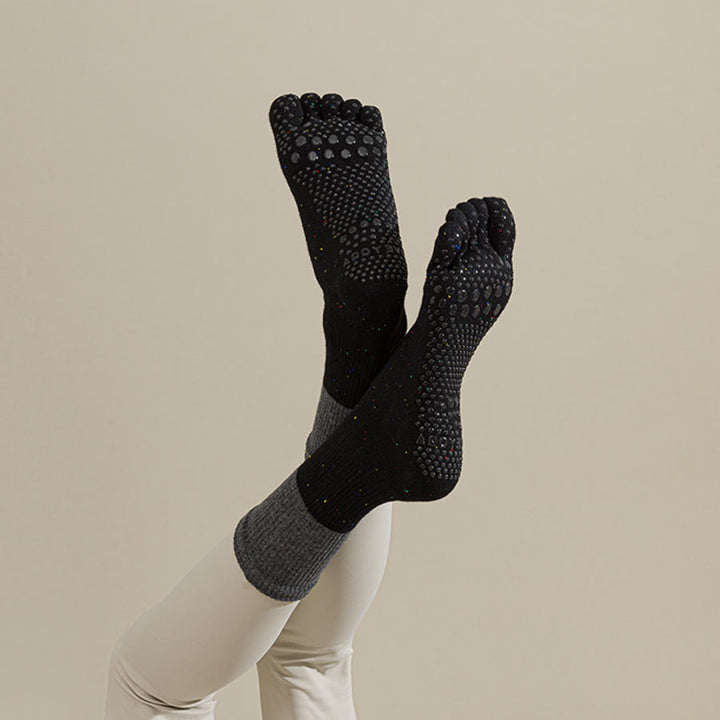Calzini da yoga da donna Olivenorma a metà polpaccio, traspiranti, in cotone, con fantasia floreale, antiscivolo ed eleganti. - Grigio nerastro - 10 paia - image 11