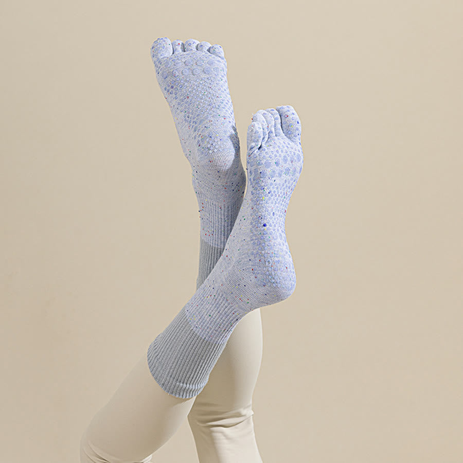Calzini da yoga da donna Olivenorma a metà polpaccio, traspiranti, in cotone, con fantasia floreale, antiscivolo ed eleganti. - Blu celeste - 10 paia - image 10