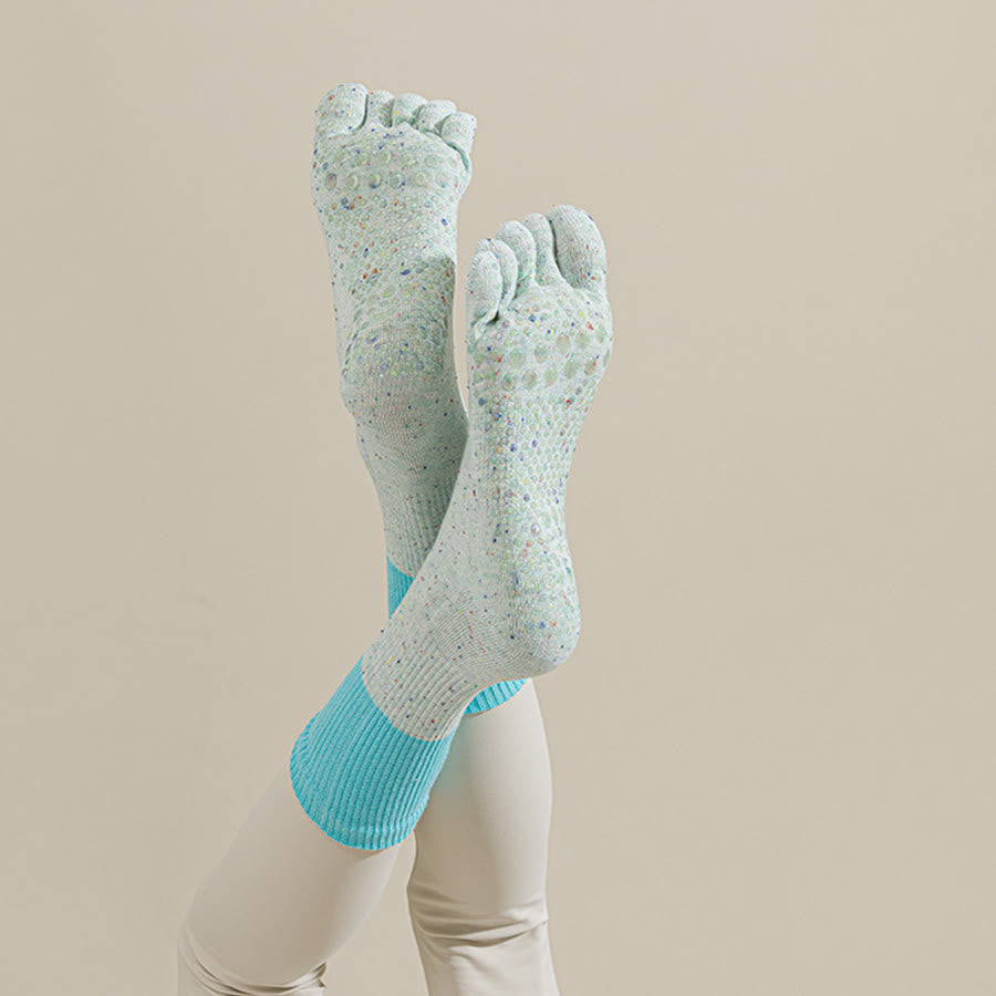 Calzini da yoga da donna Olivenorma a metà polpaccio, traspiranti, in cotone, con fantasia floreale, antiscivolo ed eleganti. - Verde chiaro - 10 paia - image 4