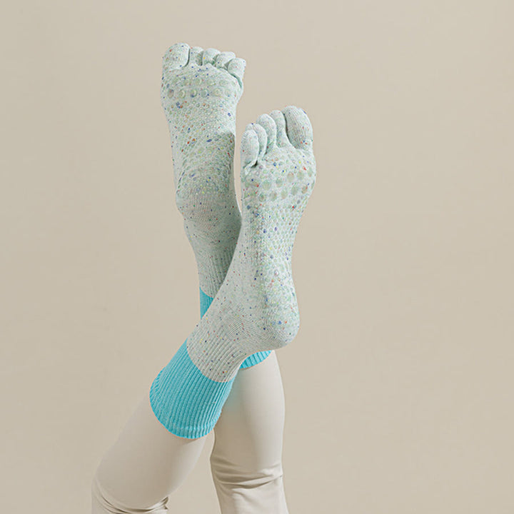 Calzini da yoga da donna Olivenorma a metà polpaccio, traspiranti, in cotone, con fantasia floreale, antiscivolo ed eleganti. - Verde chiaro - 10 paia - image 4