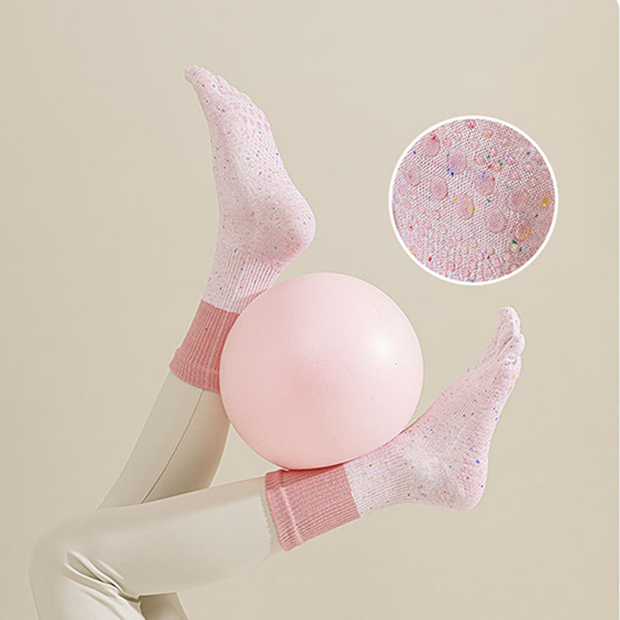 Calzini da yoga da donna Olivenorma a metà polpaccio, traspiranti, in cotone, con fantasia floreale, antiscivolo ed eleganti. - Radice di loto rosa - 10 paia - image 0