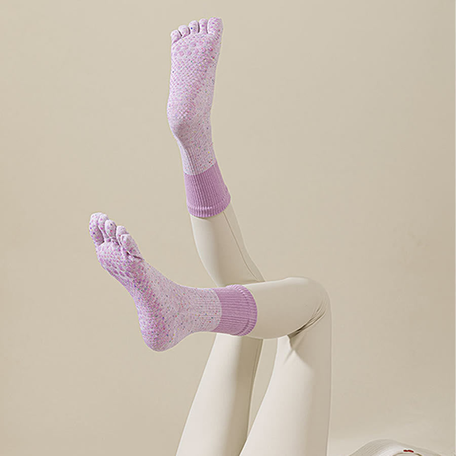 Calzini da yoga da donna Olivenorma a metà polpaccio, traspiranti, in cotone, con fantasia floreale, antiscivolo ed eleganti. - image 9