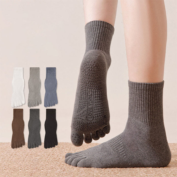 Calzini da yoga da uomo Olivenorma 100% cotone a cinque dita, antiodore, traspiranti e antiscivolo per allenamento. - Grigio scuro - 10 paia - image 0