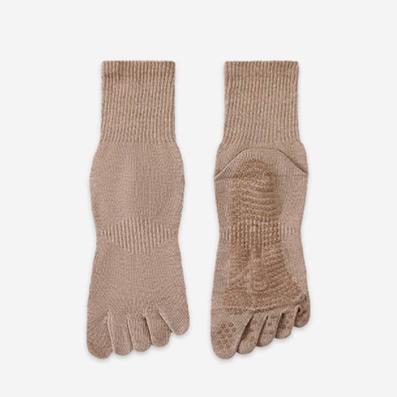 Calzini da yoga da uomo Olivenorma 100% cotone a cinque dita, antiodore, traspiranti e antiscivolo per allenamento. - Marrone chiaro - 10 paia - image 11
