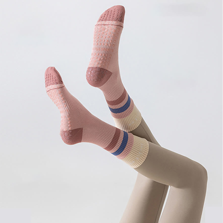 Calze da yoga da donna Olivenorma a copertura totale, a metà polpaccio, in cotone, antiscivolo, con blocchi di colore, comode - Rosa - 10 paia - image 0