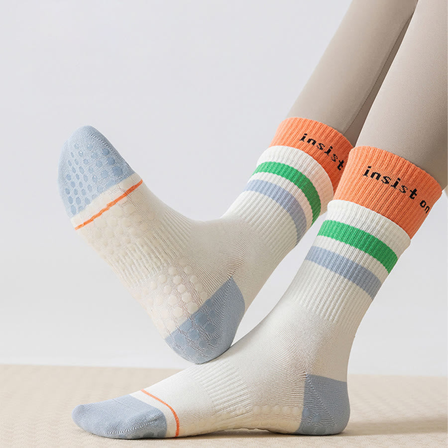 Calze da yoga da donna Olivenorma a copertura totale, a metà polpaccio, in cotone, antiscivolo, con blocchi di colore, comode - Bianco - 10 paia - image 4