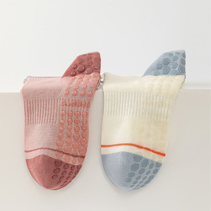 Calze da yoga da donna Olivenorma a copertura totale, a metà polpaccio, in cotone, antiscivolo, con blocchi di colore, comode - image 12