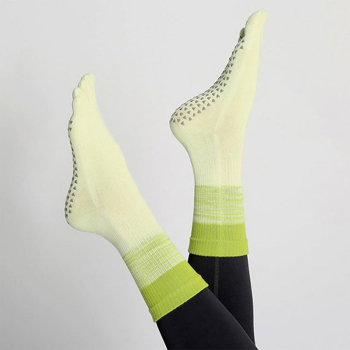 Calzini da yoga Olivenorma Gradient Five-Toe antiscivolo in cotone, traspiranti e ad asciugatura rapida, ideali per Pilates, Barre e fitness, da donna. - Verde - 10 paia - image 0