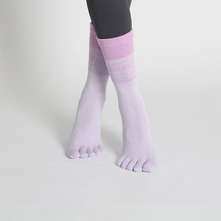 Calzini da yoga Olivenorma Gradient Five-Toe antiscivolo in cotone, traspiranti e ad asciugatura rapida, ideali per Pilates, Barre e fitness, da donna. - Viola - 10 paia - image 8