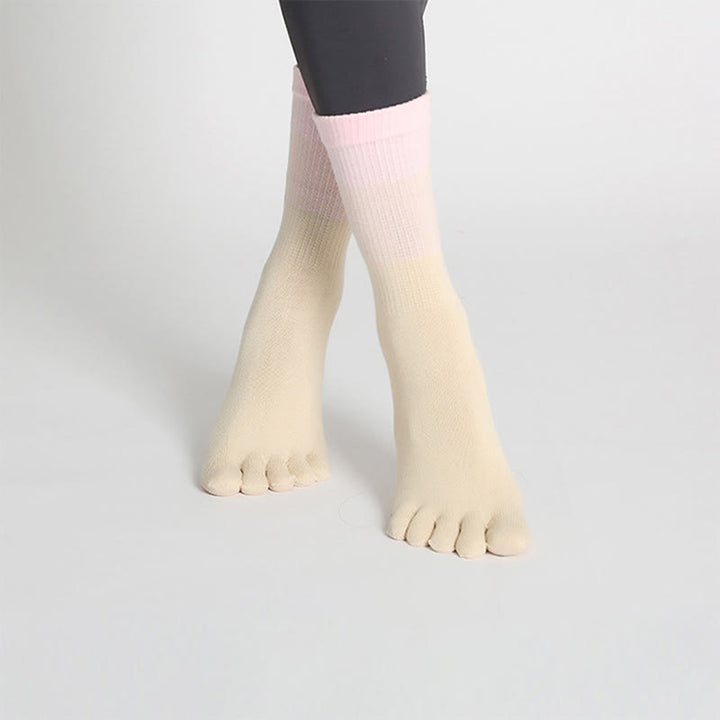 Calzini da yoga Olivenorma Gradient Five-Toe antiscivolo in cotone, traspiranti e ad asciugatura rapida, ideali per Pilates, Barre e fitness, da donna. - Curcuma - 10 paia - image 6