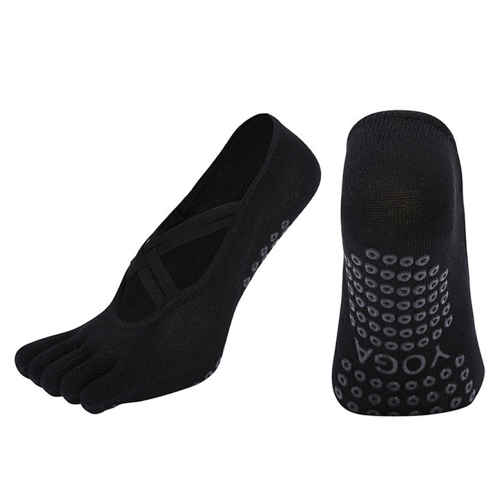 Calzini da yoga da donna Olivenorma con cinturino incrociato e cinque dita, antiscivolo in cotone, per Pilates, Barre e allenamento di stabilità. - Nero - Punta chiusa - 10 paia - image 6